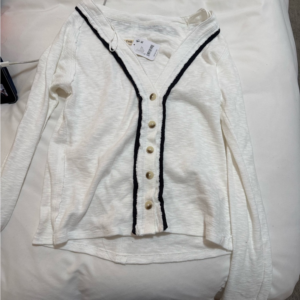 White Cardigan with Black Trim for Kids